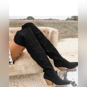 NEW Black Thigh High Western Style Bedazzled Cowboy
Boots. NWOT